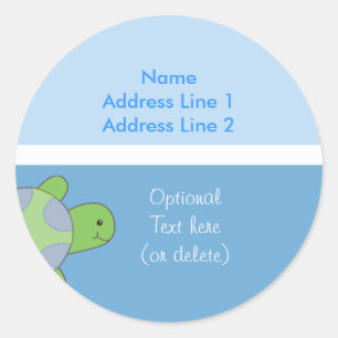 Round Address Labels Sea Turtle Light & Dark Blue