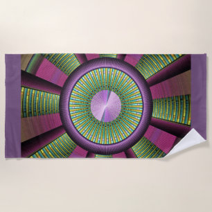 Round And Colourful Modern Decorative Fractal Art Beach Towel