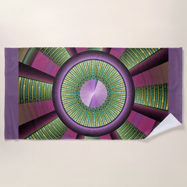 Round And Colourful Modern Decorative Fractal Art Beach Towel (Front)