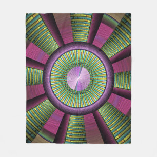 Round And Colourful Modern Decorative Fractal Art Fleece Blanket