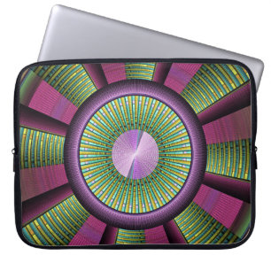 Round And Colourful Modern Decorative Fractal Art Laptop Sleeve
