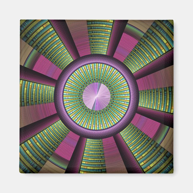 Round And Colourful Modern Decorative Fractal Art Magnet (Front)