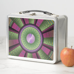 Round And Colourful Modern Decorative Fractal Art Metal Lunch Box