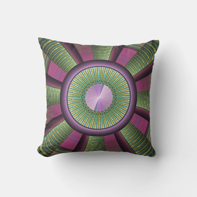 Round And Colourful Modern Decorative Fractal Art Outdoor Pillow (Front)