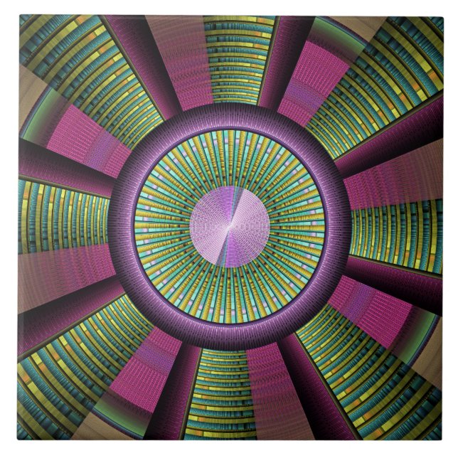 Round And Colourful Modern Decorative Fractal Art Tile (Front)