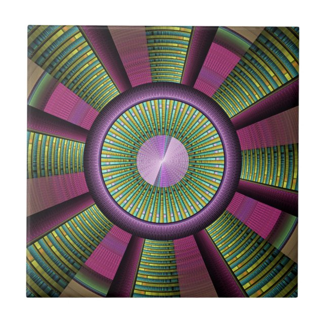 Round And Colourful Modern Decorative Fractal Art Tile (Front)