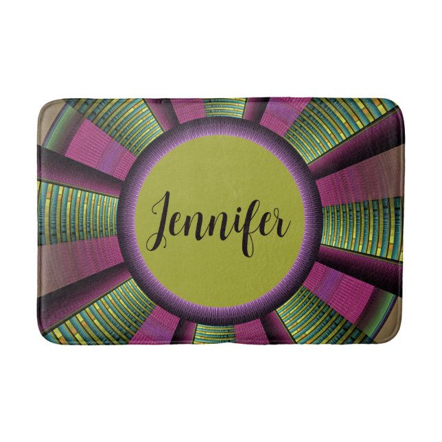 Round And Colourful Modern Decorative Fractal Name Bath Mat (Front)