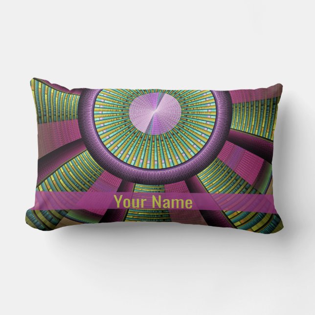 Round And Colourful Modern Decorative Fractal Name Lumbar Pillow (Front)