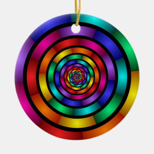 Round and Psychedelic Colorful Modern Fractal Art Ceramic Ornament (Front)