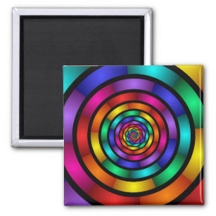 Round and Psychedelic Colorful Modern Fractal Art Magnet
