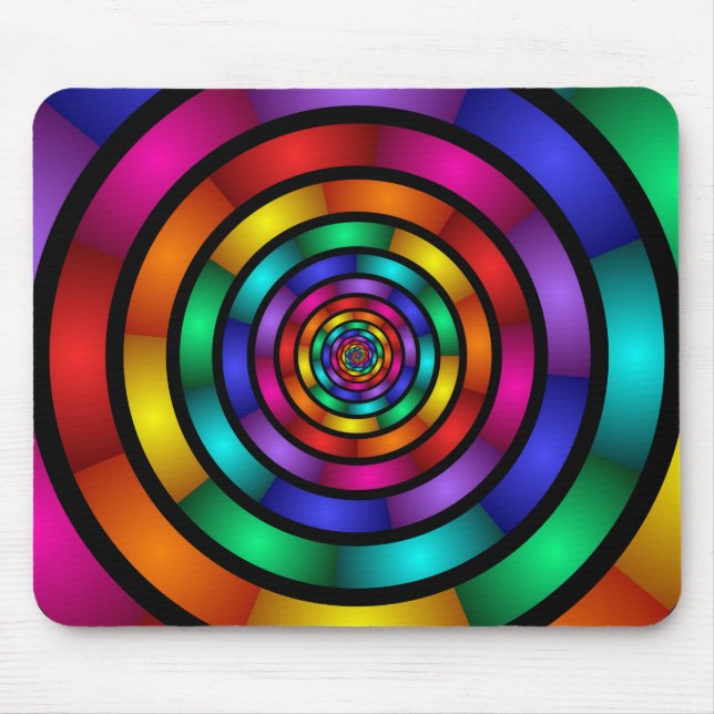 Round and Psychedelic Colorful Modern Fractal Art Mouse Pad (Front)
