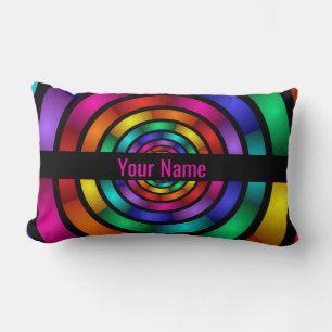 Round and Psychedelic Colourful Modern Art Name Lumbar Pillow