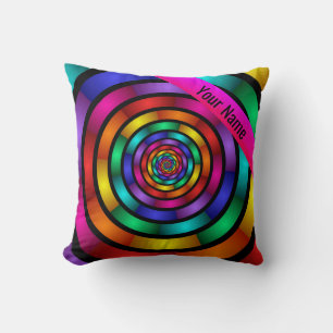 Round and Psychedelic Colourful Modern Art Name Throw Pillow