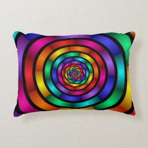 Round and Psychedelic Colourful Modern Fractal Art Accent Pillow