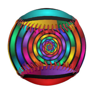 Round and Psychedelic Colourful Modern Fractal Art Baseball