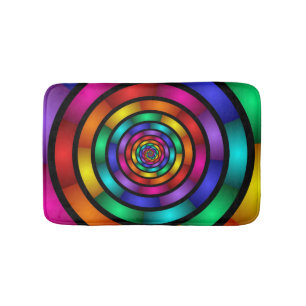 Round and Psychedelic Colourful Modern Fractal Art Bath Mat