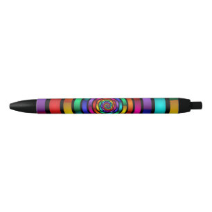 Round and Psychedelic Colourful Modern Fractal Art Black Ink Pen