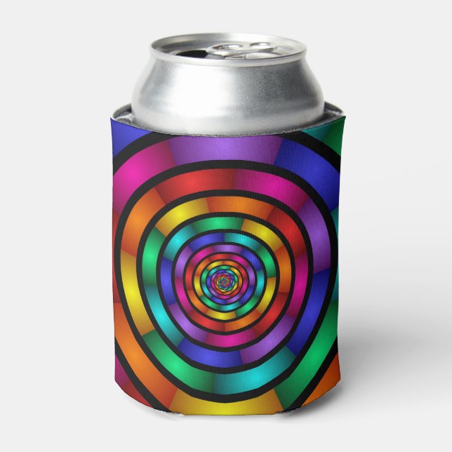 Round and Psychedelic Colourful Modern Fractal Art Can Cooler (Can Front)