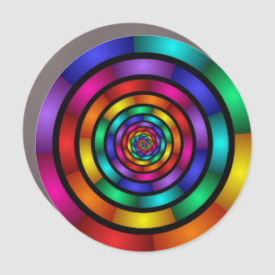 Round and Psychedelic Colourful Modern Fractal Art Car Magnet