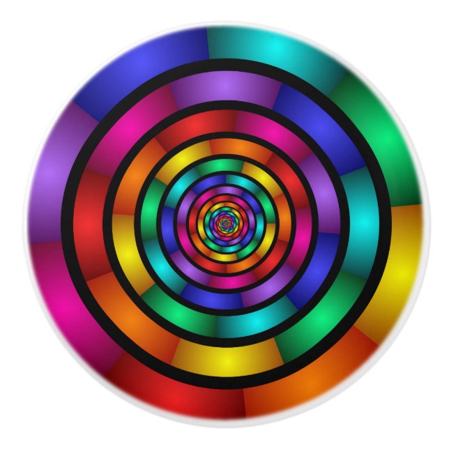 Round and Psychedelic Colourful Modern Fractal Art Ceramic Knob (Front)