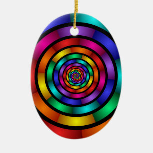 Round and Psychedelic Colourful Modern Fractal Art Ceramic Ornament