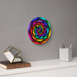 Round and Psychedelic Colourful Modern Fractal Art Clock