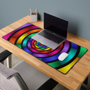Round and Psychedelic Colourful Modern Fractal Art Desk Mat