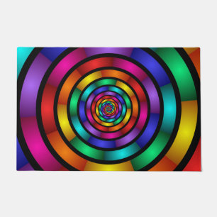 Round and Psychedelic Colourful Modern Fractal Art Doormat