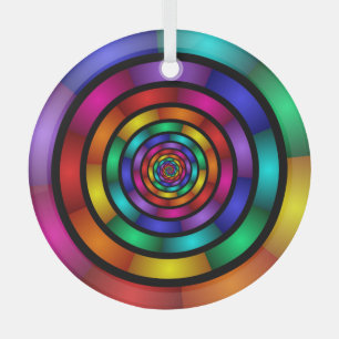 Round and Psychedelic Colourful Modern Fractal Art Glass Ornament