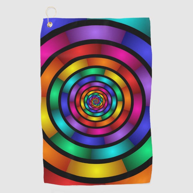 Round and Psychedelic Colourful Modern Fractal Art Golf Towel (Front)