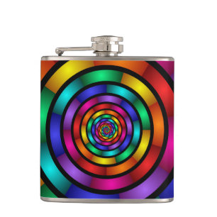 Round and Psychedelic Colourful Modern Fractal Art Hip Flask