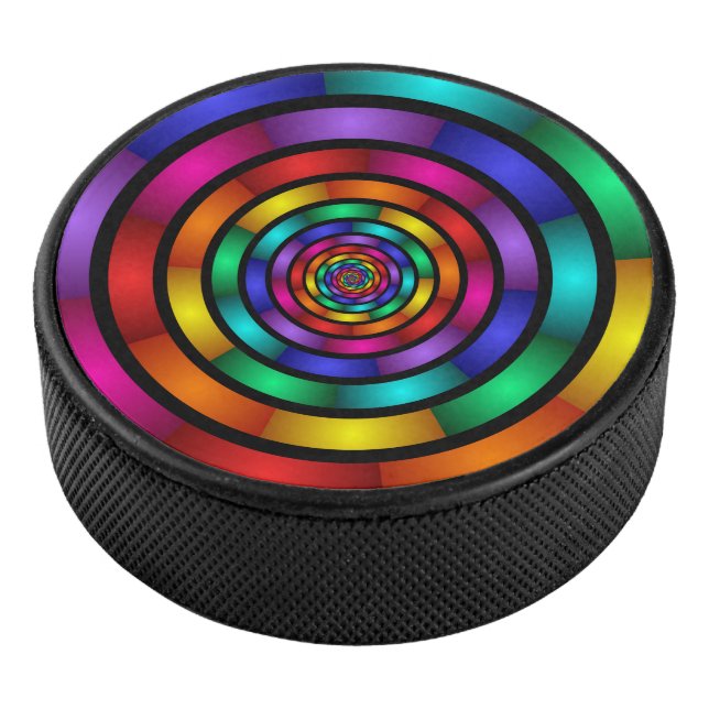Round and Psychedelic Colourful Modern Fractal Art Hockey Puck (3/4)