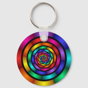 Round and Psychedelic Colourful Modern Fractal Art Keychain