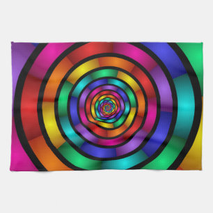 Round and Psychedelic Colourful Modern Fractal Art Kitchen Towel