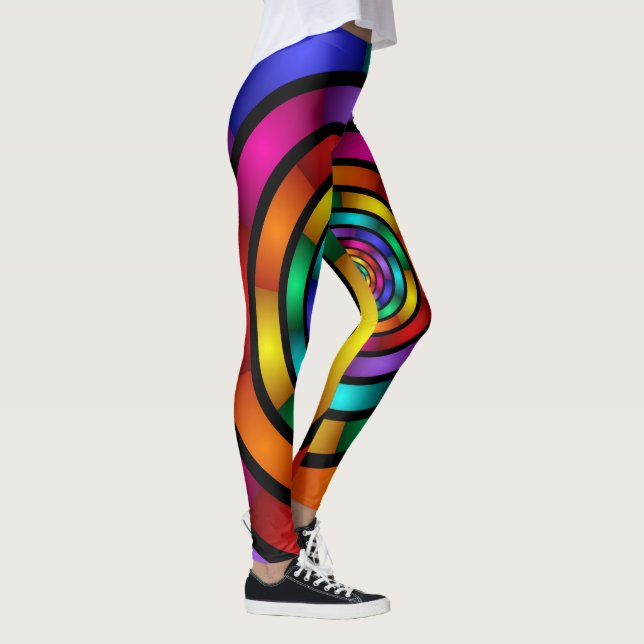 Round and Psychedelic Colourful Modern Fractal Art Leggings (Right)