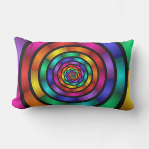 Round and Psychedelic Colourful Modern Fractal Art Lumbar Pillow