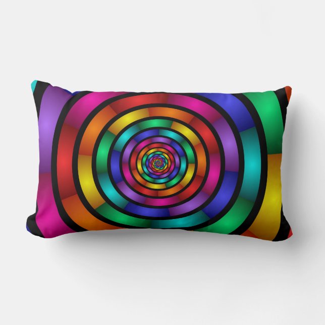Round and Psychedelic Colourful Modern Fractal Art Lumbar Pillow (Front)