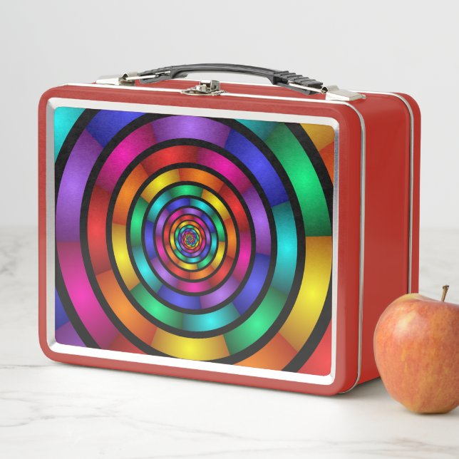 Round and Psychedelic Colourful Modern Fractal Art Metal Lunch Box (In Situ)