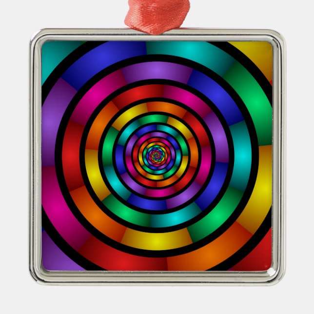 Round and Psychedelic Colourful Modern Fractal Art Metal Ornament (Front)