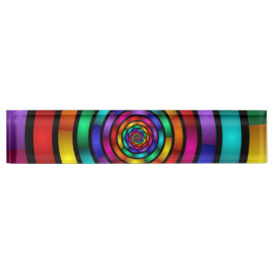 Round and Psychedelic Colourful Modern Fractal Art Nameplate