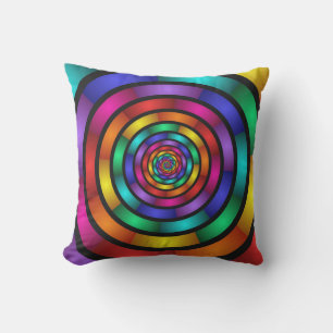 Round and Psychedelic Colourful Modern Fractal Art Outdoor Pillow