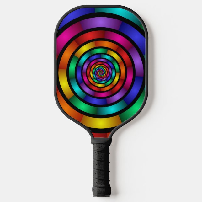 Round and Psychedelic Colourful Modern Fractal Art Pickleball Paddle (Front)