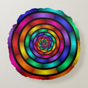 Round and Psychedelic Colourful Modern Fractal Art Pillow