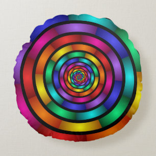 Round and Psychedelic Colourful Modern Fractal Art Pillow