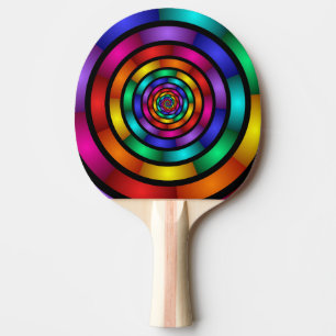 Round and Psychedelic Colourful Modern Fractal Art Ping Pong Paddle