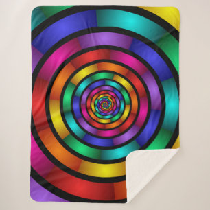 Round and Psychedelic Colourful Modern Fractal Art Sherpa Blanket