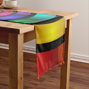 Round and Psychedelic Colourful Modern Fractal Art Short Table Runner