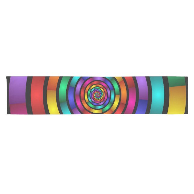 Round and Psychedelic Colourful Modern Fractal Art Short Table Runner (Horizontal)