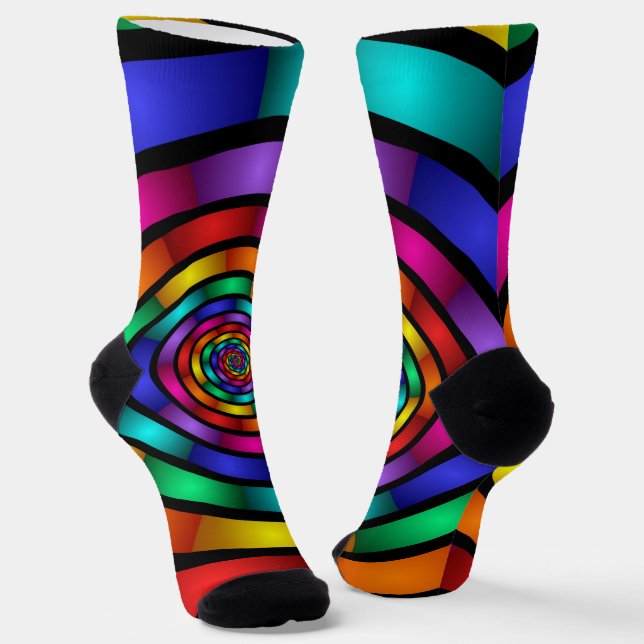 Round and Psychedelic Colourful Modern Fractal Art Socks (Angled)