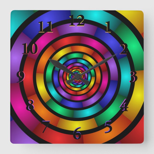 Round and Psychedelic Colourful Modern Fractal Art Square Wall Clock (Front)